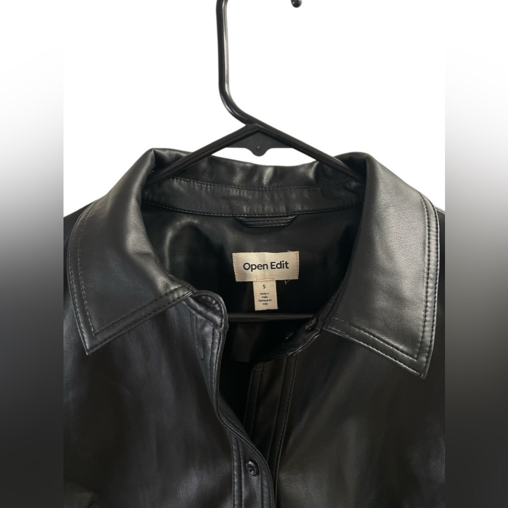 Open Edit Black Leather Button Down Collared Shor… - image 3